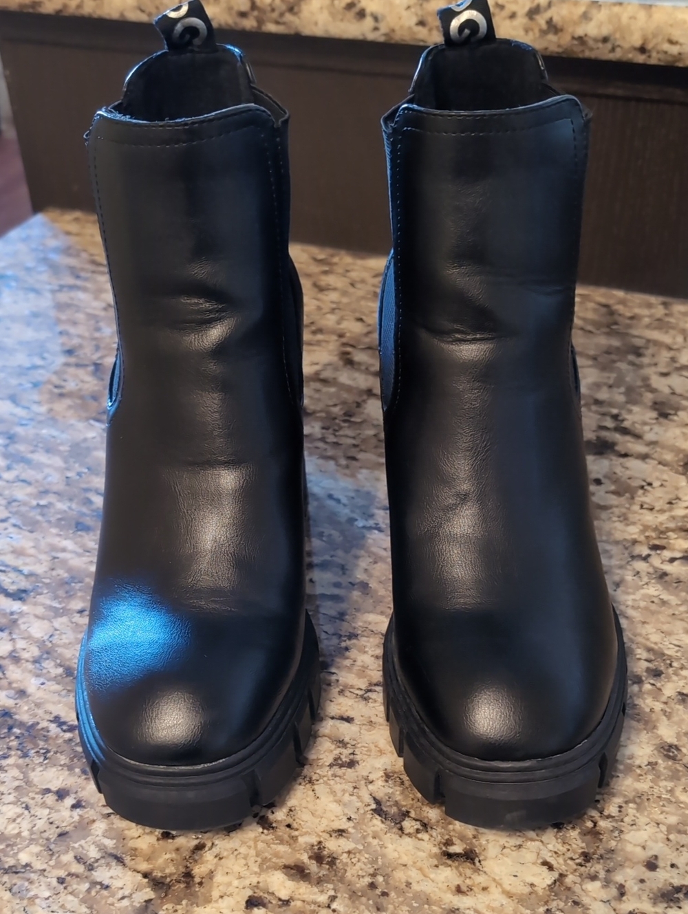 GBG Los Angeles Black Chelsea Lug Sole Booties